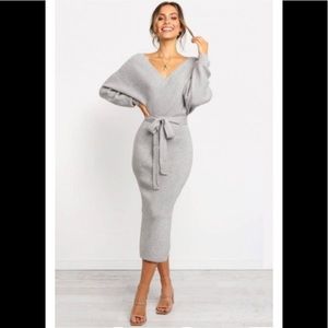 NWOT Gray V-neck sweater dress